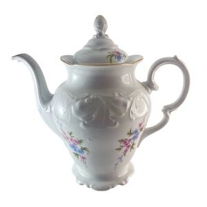 Vintage Wawel Rose Garden Teapot • Pink & Blue Rose Floral Polish Porcelain